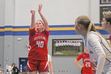 (ALEX HAVARDANSKY | THE GRAHAM LEADER) Addyson Weaver shoots a free throw Friday, Jan. 16 against the Brock Lady Eagles. Weaver was effective in the second half of the Lady Blues matchup scoring inside the arc on multiple attempts. 