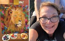 (CARL DUNCAN | CONTRIBUTED PHOTOS) Local artist Jill Paschal whose are is featured on the Facebook page 3 Dots & 1 Dash which features many art mediums. At left is a A lion painting created by Paschal for her granddaughter. 
