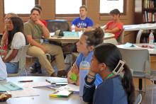 (THOMAS WALLNER | THE GRAHAM LEADER) Students listen to a presentation Friday, Sept. 19 from Graham Area United Way Executive Director Lexee Alberts regarding the nonprofit organization. Friday was the kickoff meeting for the Youth Lead program with Graham High School students.