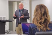 (THOMAS WALLNER | THE GRAHAM LEADER) Graham ISD CFO Gary Browning speaks to the school board in August regarding the budget for upcoming fiscal year. During the presentation he addressed concerns regarding attendance and enrollment across the district.