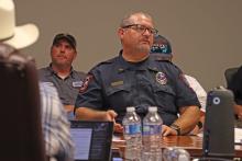 (THOMAS WALLNER | THE GRAHAM LEADER) Graham Police Chief Brent Bullock speaks with the Graham City Council during their budget workshop Thursday, Aug. 7 regarding Flock Safety cameras. The city council voted to remove funding for the cameras from the proposed budget.