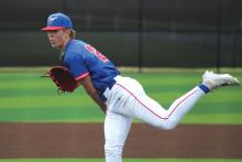 (ALEX HAVARDANSKY | THE GRAHAM LEADER) Ryder Taylor up at the mound for the Steers pitching Friday, May 2 against the Lubbock Cooper Liberty Patriots. Ryder Taylor will be representing the Graham Steers on the Red Baseball team at the Big Country FCA All Star Festival.