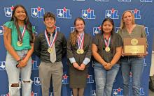 (CONTRIBUTED PHOTO | COURTNEY BOZEMAN) Newcastle High School took first overall in Team Mathematics and Team Calculator Applications last week at the UIL Academic State Meet. Pictured is the NHS mathematics team. Shown from left to right are Mya Cabrera, Julian Garcia, Ashleigh Taylor, Alba Adame, Coach Courtney Bozeman.