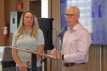 (THOMAS WALLNER | THE GRAHAM LEADER) Wichita Falls Area Food Bank CEO David O’Neil speaks during an informational luncheon Tuesday, Aug. 12 regarding SNAP changes and shifts in their organization. The organization provides services to a 12-county area, including Young County.