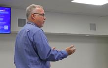 (THOMAS WALLNER | THE GRAHAM LEADER) Chief of Student Services Joe Gordy speaks Tuesday, Aug. 12 with the GISD Board of Trustees regarding the 2025-2026 Student Code of Conduct. One change this year will be the new communication device policy.