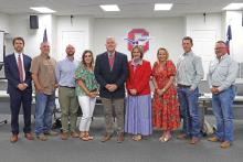 (THOMAS WALLNER | THE GRAHAM LEADER) Graham High School Principal Joe Gordy was hired as the new Graham ISD Chief of Student Services after approval Wednesday, May 14 from the Graham ISD Board of Trustees. Shown from left to right are John Brown, Brandon Bates, Chris Blanton, Lauren Mahaney, Gordy, Dr. Mary Johnston, Kristina Pettus, Brandon Joy and Jason Smith.