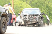 (KYLIE BAILEY | THE GRAHAM LEADER) A two-vehicle wreck with injuries occurred Thursday, June 1 at the intersection of Hwy. 67 and 5th Street in Graham. First responders from Graham Police Department, Graham Fire Department and Young County EMS were dispatched to the scene just before 3 p.m. and cleared at approximately 4 p.m.