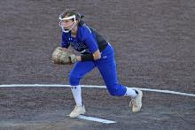 (ALEX HAVARDANSKY | THE GRAHAM LEADER) The Graham Leader recognizes Tiffany Cotter as this week’s Athlete of the Week. Cotter made a statement in the Lady Blues’ home opener with a 12-strikeout complete game win.  