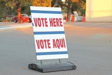 (THOMAS WALLNER | THE GRAHAM LEADER) A sign on Second Street at the Young County Annex early voting location. On election day, the Graham voting locations will change to North Central Texas College and First United Methodist Church.