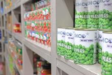 (ARCHIVE PHOTO | THE GRAHAM LEADER) Cans of food line the shelves of the Graham Food Pantry in 2024 located at 601 Indiana St. The food pantry has seen an uptick in clients and last month distributed approximately 26,000 pounds of food.