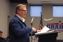(THOMAS WALLNER | THE GRAHAM LEADER) Graham City Manager Eric Garretty gives a presentation on the upcoming budget for the city during a workshop Thursday, Feb. 13. The workshop was the first budget planning meeting for the Graham City Council and provided them with the core issues they would be facing as they approach an August adoption date.