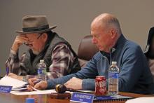 (ARCHIVE PHOTO | THE GRAHAM LEADER) Graham City Council member Jack Little and Jeff Dickinson listen to a budget presentation by City Manager Eric Garretty where he spoke about the downward trend in sales taxes.