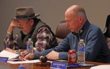 (ARCHIVE PHOTO | THE GRAHAM LEADER) Members of the Graham City Council listen to members of the public and City Manager Eric Garretty speak on the budget during discussions earlier this year. The city council has approved readings of proposed increases to the property tax rate and water and sewer rates.
