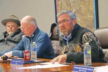 (ARCHIVE PHOTO | THE GRAHAM LEADER) Mayor Alex Heartfield, at right, speaks at a budget workshop Thursday, Feb. 13. The Graham City Council were presented budget data Thursday, April 10 by City Manager Eric Garretty. The council will meet Thursday, April 24 and establish a budget planning calendar. 