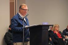(THOMAS WALLNER | THE GRAHAM LEADER) City Manager Eric Garretty speaks with the community and Graham City Council during early budget discussions in February. The city will be holding a public hearing this week regarding proposed increases to water and sewer rates among other hearings this month.