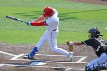 (ARCHIVE PHOTO | THE GRAHAM LEADER) Cooper Corley makes contact with the ball in one of the Steers’ previous matchups. Corley provided the signature moment on offense Saturday, March 14 against the Godley Wildcats with an RBI triple. 