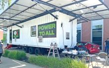 (SHAWN BRYAN | CONTRIBUTED PHOTO) The MOSH-1 was developed in Graham and serves as an off-grid solar container system which can be used for a number of applications. The idea came from three local Graham residents who spent the last year meeting with interested parties across the nation.