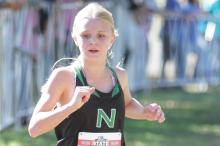 (WHARTON COUNTY LEADER-JOURNAL | CONTRIBUTED PHOTO) Ladycat Allison Melton makes her way around the state meet cross country course Friday, Oct. 31. Melton was the top finisher for the Ladycats, finishing 19th out of 145 runners. 