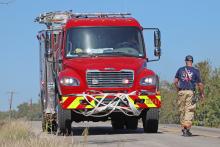 (THOMAS WALLNER | THE GRAHAM LEADER) Graham Fire Department responds to a fire on Red Top Road that broke out Monday, Oct. 20. The department will be evaluating the acceptance of a grant awarded from the Rural Volunteer Fire Department Assistance Program with Texas A&M Forest Service.