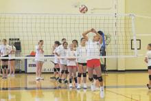 (ARCHIVE PHOTO | THE GRAHAM LEADER) Participants in a youth volleyball camp in 2024 practice drills. Graham’s camp season will be coming to a close with a volleyball camp for sixth through ninth grade participants.