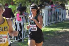 (Wharton County Leader-Journal) Ladycat Reese Ribble dashes through the course at the state cross country meet Friday, Oct. 31. Ribble finished the day in 129th place out of 145 runners and helped the team end with a top 15 finish. 