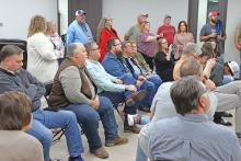 (THOMAS WALLNER | THE GRAHAM LEADER) A crowd gathers at the Young County Annex to view live election results Tuesday, Nov. 5 from the general election. There was in increase in election day voters in Tuesday's election over the 2020 general election and overall there were more voters that cast ballots.