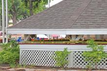 (THOMAS WALLNER | THE GRAHAM LEADER) The Young County Courthouse gazebo which was lowered due to safety concerns from the Young County Commissioners Court. The court is accepting bids for the purchase and removal of the gazebo.