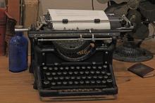 (ALEX HAVARDANSKY | THE GRAHAM LEADER) An antique typewriter displayed at the start of the museum near the timeline section. Museum Executive Director Chandy Dunnam said many of the antique items they receive for display come directly from residents who inherited them.