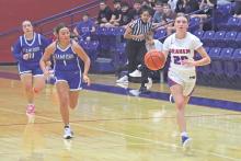 (TC GORDON | THE GRAHAM LEADER) Katie McGehee is only a sophomore and just recently joined the basketball team after finishing her season with volleyball. However, she’s made an immediate impact all around the court, but particularly on defense as she’s recorded multiple steals. She had a big game against Stamford and will be an important part of the Lady Blues team this season.