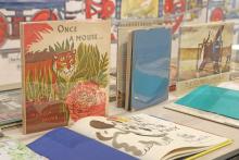 (THOMAS WALLNER | THE GRAHAM LEADER) A display case shows off Caldecott Medal books at the Old Post Office Museum and Art Center. The books are one part of the ‘Heart of the Book’ exhibit currently on display at the museum.