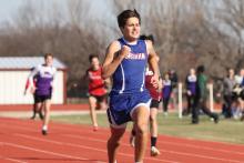 (KYLIE BAILEY | THE GRAHAM LEADER) Casen Walker runs in the Ram Relays held in Mineral Wells. The Steers JV and varsity teams took off last week in the Windmill City Relays in Merkel. 