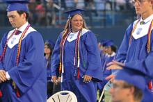 (THOMAS WALLNER | THE GRAHAM LEADER) Hallie Gough smiles during the Graham High School graduation ceremony held Friday, May 23 at Newton Field. Gough was selected for Class XV of the McKnight Scholars Leadership Program at Oklahoma State University.