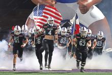 (ARCHIVE PHOTO | THE GRAHAM LEADER) The Graham Steers take the field before the start of their region final game against the Brock Eagles. The two teams battled, but Graham’s season ended in a triple overtime 12-10 loss Friday, Dec. 6.