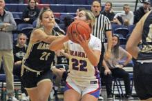 (ALEX HAVARDANSKY | THE GRAHAM LEADER) Adi Pinkston goes up for a midrange jumper Tuesday, Nov. 11 against the Haskell Lady Indians. The Lady Blues stayed undefeated to start the season after taking down the Wichita Falls Legacy Lady Leopards in a blowout victory Saturday, Nov. 15.