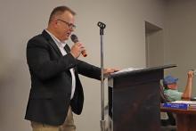 (THOMAS WALLNER | THE GRAHAM LEADER) Graham City Manager Eric Garretty speaks with the Graham City Council regarding the upcoming fiscal year budget and decisions that may have to be made regarding potential cuts. 