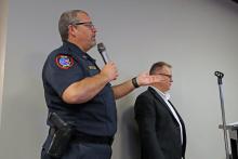 (THOMAS WALLNER | THE GRAHAM LEADER) Graham Police Chief Brent Bullock speaks during a budget workshop Tuesday, Feb. 17 about the Student Resource Officer position with Graham ISD. The Graham City Council voted to renegotiate the cost split with the district and the potential of another officer.