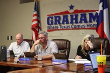 (THOMAS WALLNER | THE GRAHAM LEADER) Members of the Graham City Council listen to a presentation from City Manager Eric Garretty regarding the upcoming fiscal year budget. The council began discussions on the budget during their meeting Tuesday, Feb. 17 as they work to address a number of key issues in the city.