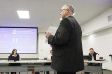 (THOMAS WALLNER | THE GRAHAM LEADER) Assistant Superintendent Robert Loomis speaks with the Graham ISD Board of Trustees regarding the proposed 2026-2027 calendar for the district. The board approved the calendar for the next school year during their meeting Wednesday, March 4.