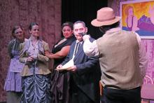 (THOMAS WALLNER | THE GRAHAM LEADER) The melodrama “A Golden Fleecing or…the Undermining of Sarah Sweetflowers,” was featured in February by Graham Regional Theatre. The 2025 melodrama will be “Blazing Guns at Roaring Gulch: Or The Perfumed Badge.”