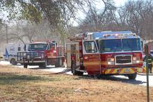 (THOMAS WALLNER | THE GRAHAM LEADER) The Graham Fire Department’s ladder truck helped to extinguish a house fire that occurred Saturday, Jan. 9 at 701 Plum St. The Graham City Council is looking at options to replace the ladder truck which is almost 30 years old.