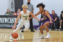 (THOMAS WALLNER | THE GRAHAM LEADER) Keyton Newland dribbles the ball down the court to set up a shot during the 47-52 loss Monday, Dec. 30. Following a game against Goldburg this week, the district schedule will begin Friday, Jan. 10 for the Bobcats against Bryson.