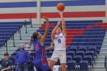(THOMAS WALLNER | THE GRAHAM LEADER) Graham's Cooper Corley has been an asset for the Graham team this year and helped to make plays across the court. In the most recent game against Abilene Cooper, Corley led in scoring and was a part of the battle put on by the team to attempt to close the scoring gap.