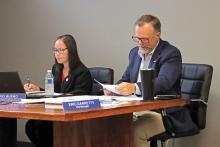 (THOMAS WALLNER | THE GRAHAM LEADER) City Manager Eric Garretty speaks with the Graham City Council during their meeting Thursday, Sept. 26 regarding sales tax returns for the city. Shown from left to right are City Secretary/Finance Director Marci Bueno and Garretty.