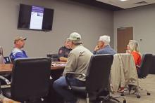 (THOMAS WALLNER | THE GRAHAM LEADER) Texas Department of Transportation Graham Area Engineer Zach Husen speaks with the Transportation Improvements Committee for the city of Graham during their meeting Thursday, April 3.