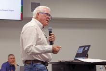(THOMAS WALLNER | THE GRAHAM LEADER) Dr. Ken Helvey with N2 Learning speaks Wednesday, June 4 with the Graham ISD Board of Trustees regarding the process of establishing a new strategic plan for the district.