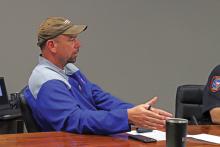 (THOMAS WALLNER | THE GRAHAM LEADER) Texas Department of Transportation Graham Area Engineer Zach Husen speaks with the Transportation Improvements Committee for the city of Graham during their meeting Thursday, April 3.