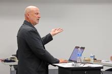 (THOMAS WALLNER | THE GRAHAM LEADER) Graham ISD Business Manager Don Davis held a budget workshop with the GISD Board of Trustees during their meeting Wednesday, Aug. 14. Following the workshop, the board approved the proposed budget and tax rate.