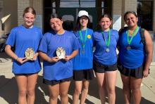 (GHS TENNIS | CONTRIBUTED PHOTO) The Lady Blues doubles teams of Jade Dospapas and Kline Krupp and Stacey Gonzalez and Hope Jones scored first and second place in the Arlington Colts Tournament.