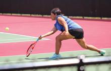 (GHS TENNIS | CONTRIBUTED PHOTO) Jade Dospapas in her matches during the district tennis tournament Wednesday, April 23 in Brownwood. Dospapas finished second at the event to qualify for the regional championships in Lubbock. 
