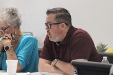 (ALEX HAVARDANKSY | THE GRAHAM LEADER) Jared Brown speaks about the budget to the hospital board Thursday, Sept. 25. Brown serves the hospital as chief financial officer. 